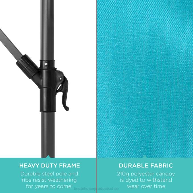 vida al aire libre | Best Choice Products Sombrilla de patio colgante con desplazamiento LED solar con ajuste de inclinación de manivela cielo azul08BN849