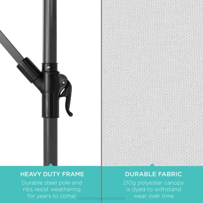 vida al aire libre | Best Choice Products Sombrilla de patio colgante con desplazamiento LED solar con ajuste de inclinación de manivela gris niebla08BN850