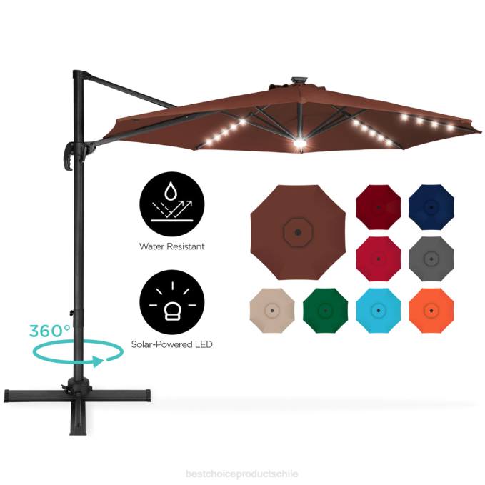vida al aire libre | Best Choice Products Sombrilla de patio desplazada en voladizo LED de 360 ​​grados con inclinación marrón08BN870