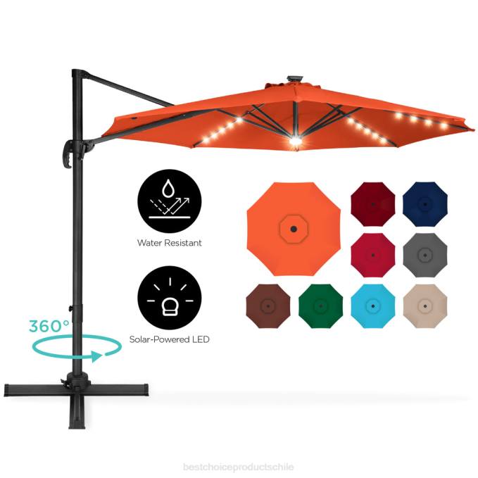 vida al aire libre | Best Choice Products Sombrilla de patio desplazada en voladizo LED de 360 ​​grados con inclinación naranja08BN869