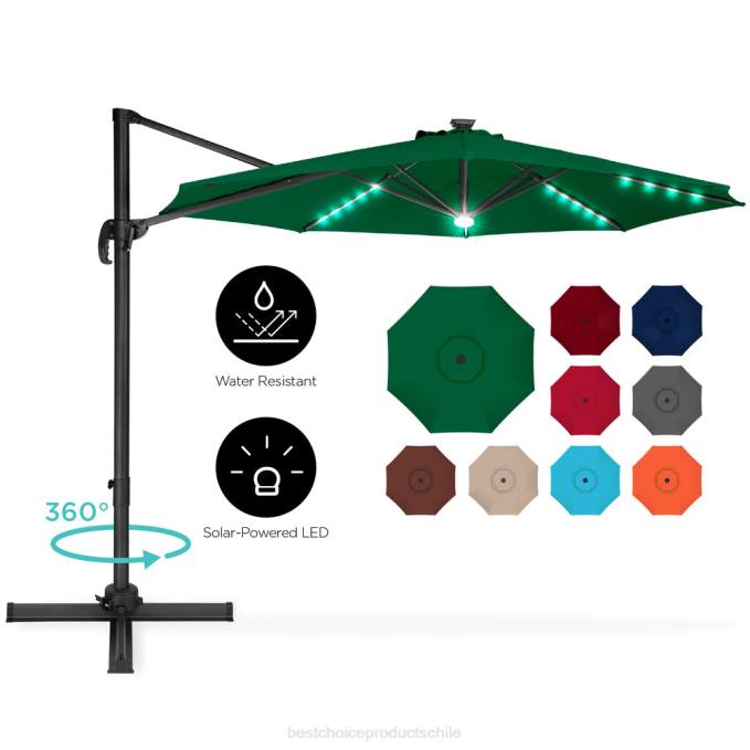 vida al aire libre | Best Choice Products Sombrilla de patio desplazada en voladizo LED de 360 ​​grados con inclinación verde08BN868