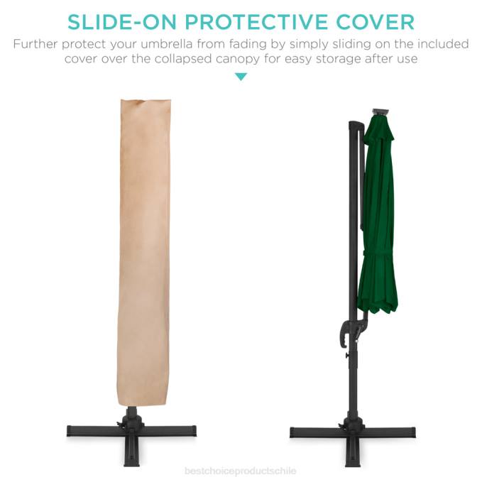 vida al aire libre | Best Choice Products Sombrilla de patio desplazada en voladizo LED de 360 ​​grados con inclinación verde08BN868