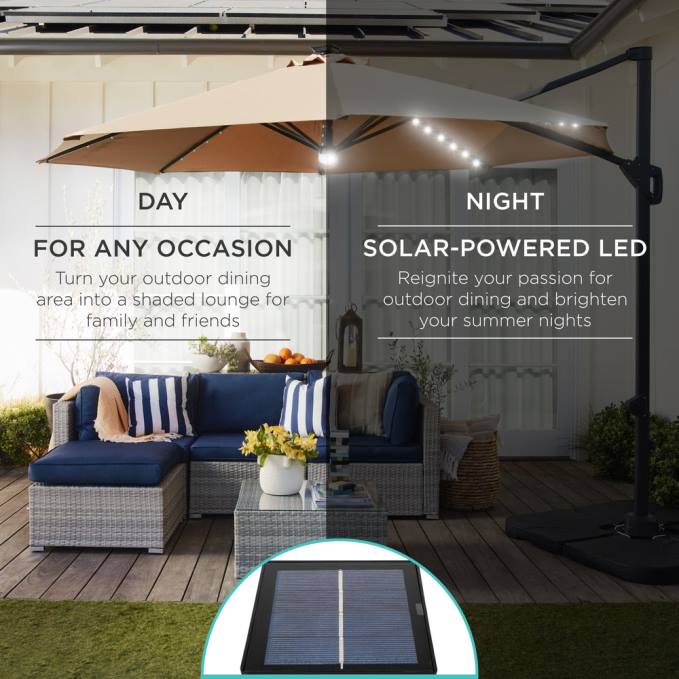 vida al aire libre | Best Choice Products Sombrilla de patio desplazada en voladizo con luz solar de 360 ​​grados con inclinación broncearse08BN889