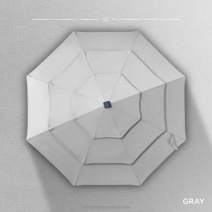 vida al aire libre | Best Choice Products Sombrilla solar de 3 niveles con luces LED, ajuste de inclinación y manivela gris niebla08BN1478