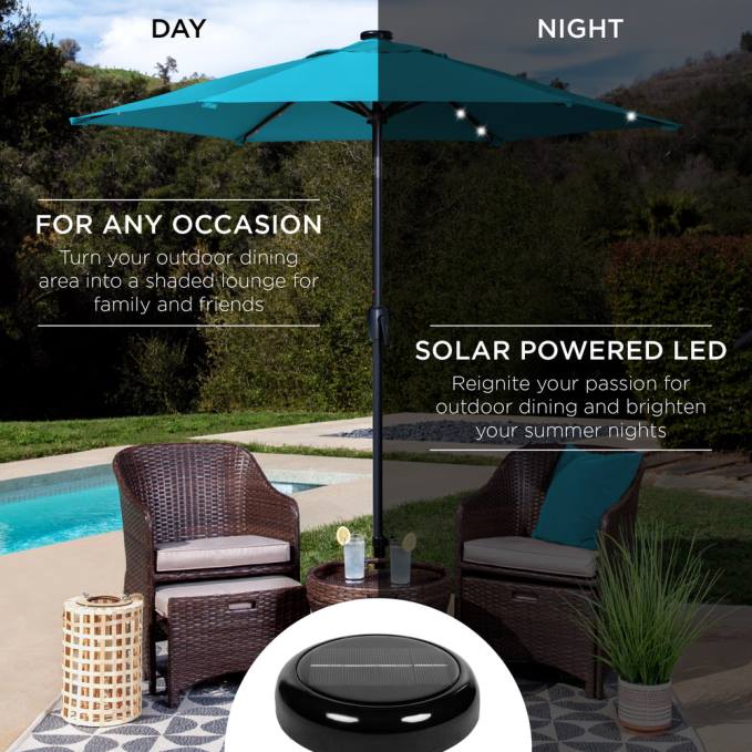vida al aire libre | Best Choice Products Sombrilla solar para patio al aire libre con botón de inclinación y manivela cielo azul08BN858